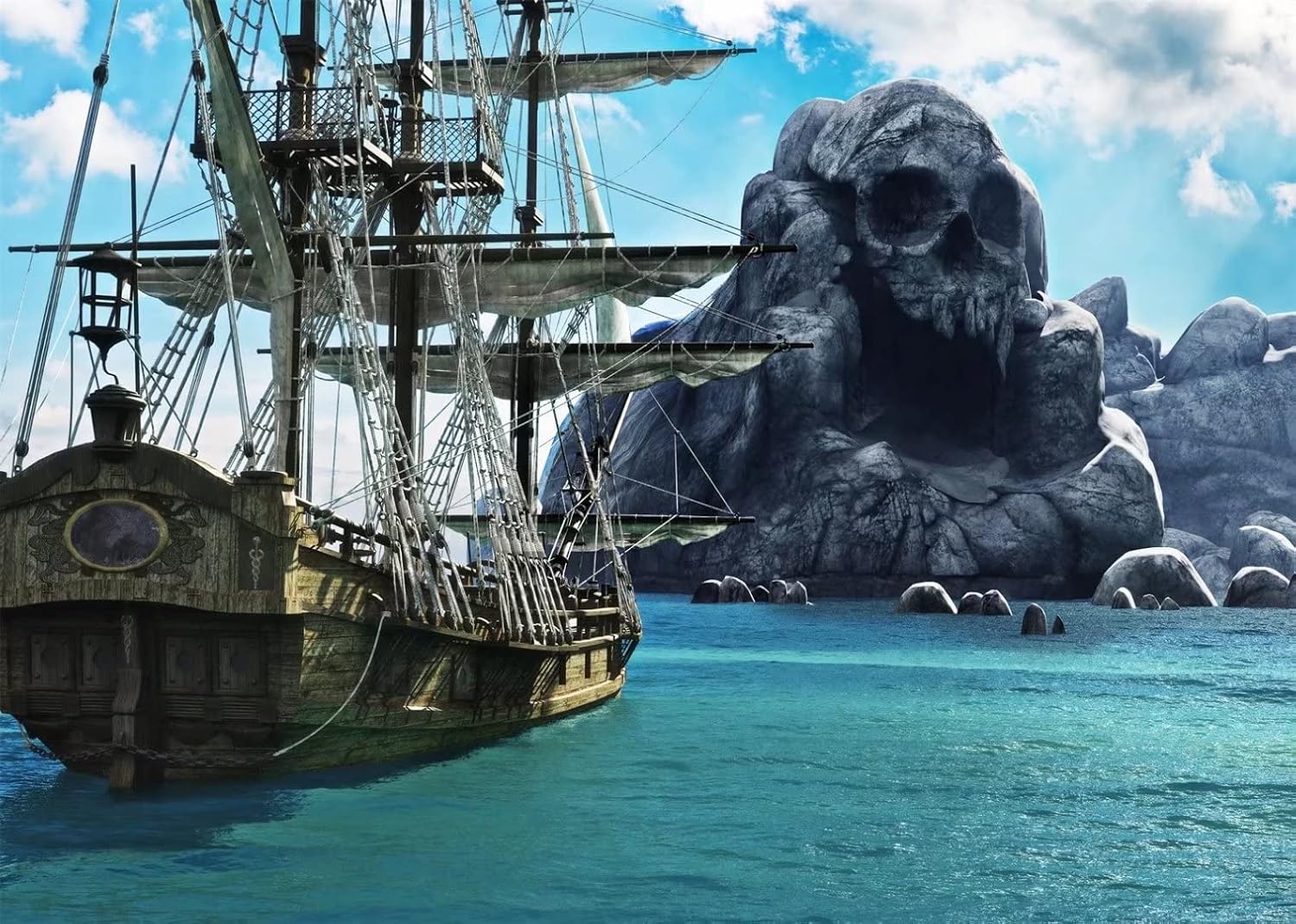 Detalle de BELECO 2.1m x 1.5m pirate skull island fabric backdrop for parties and photos