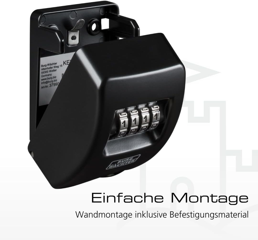 Thumbnail 5 de BURG-WÄCHTER Schlüsseltresor Key Safe 10 SB – 4-stelliger Code, Wandmontage, 85x61x39 mm, Schwarz