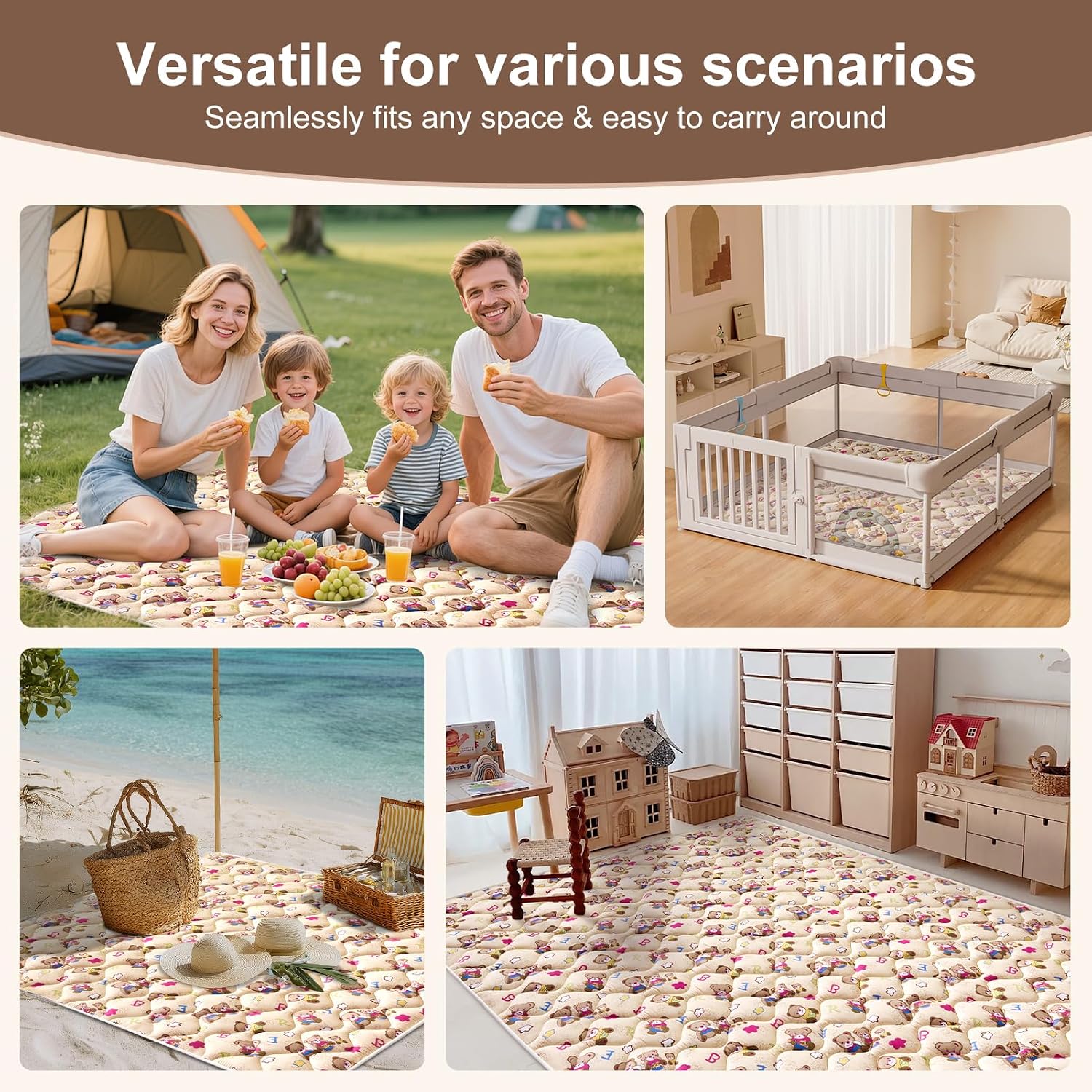 Detalle de Vibe bear 71" x 59" Baby Play Mat, Foldable Foam, Machine Washable