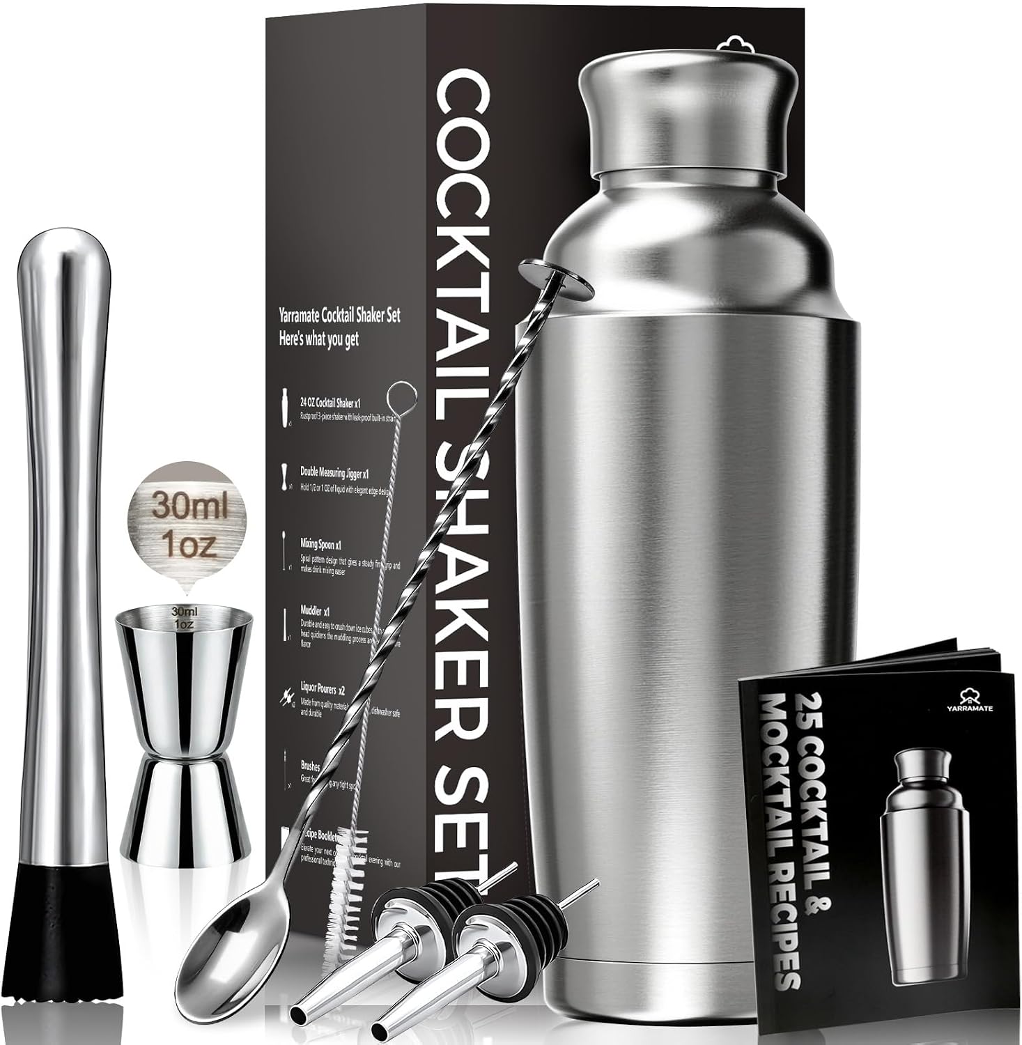 Detalle de YARRAMATE CSS-02-Silver Cocktail Shaker Set, 700 ml Insulated Stainless Steel
