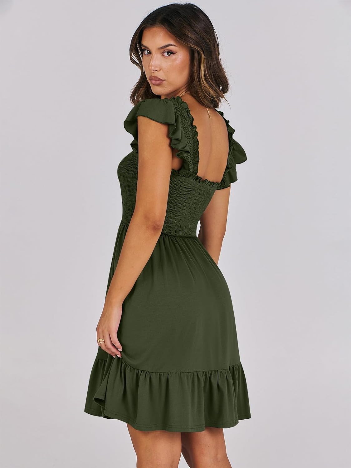Detalle de ANRABESS Women's Summer Sleeveless Square Neck Dress - Smocked Backless Boho Sundress
