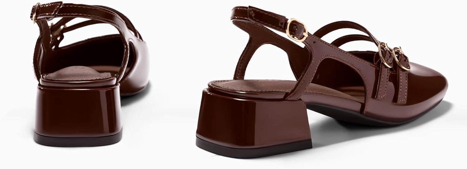 Detalle de Coutgo Women’s Mary Jane Chunky Low Heels Slingback Pumps (Closed Square Toe)