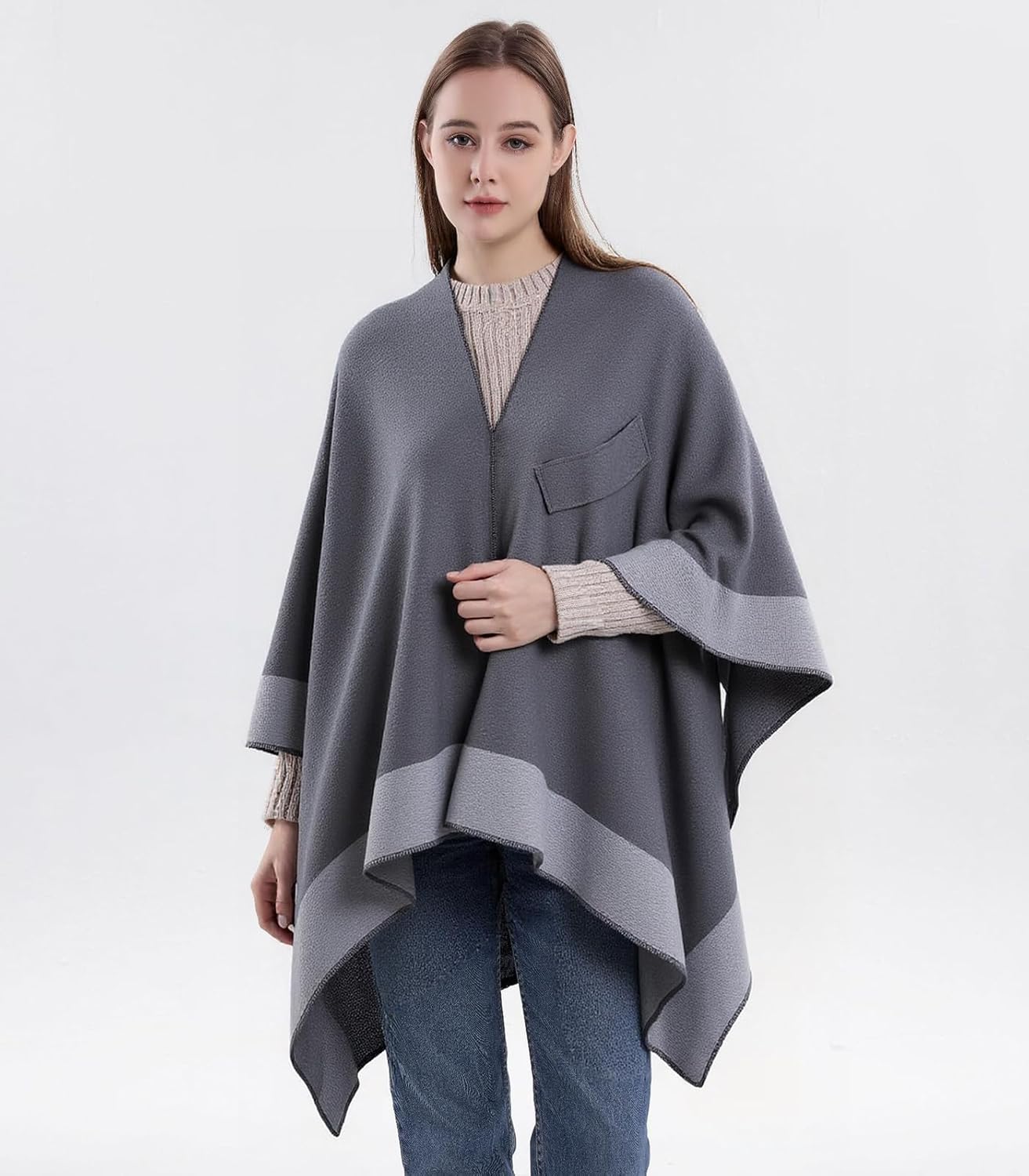 Thumbnail 1 de Zetieny Poncho Damen Winter Warm Mantel – eleganter Strickcape Cardigan