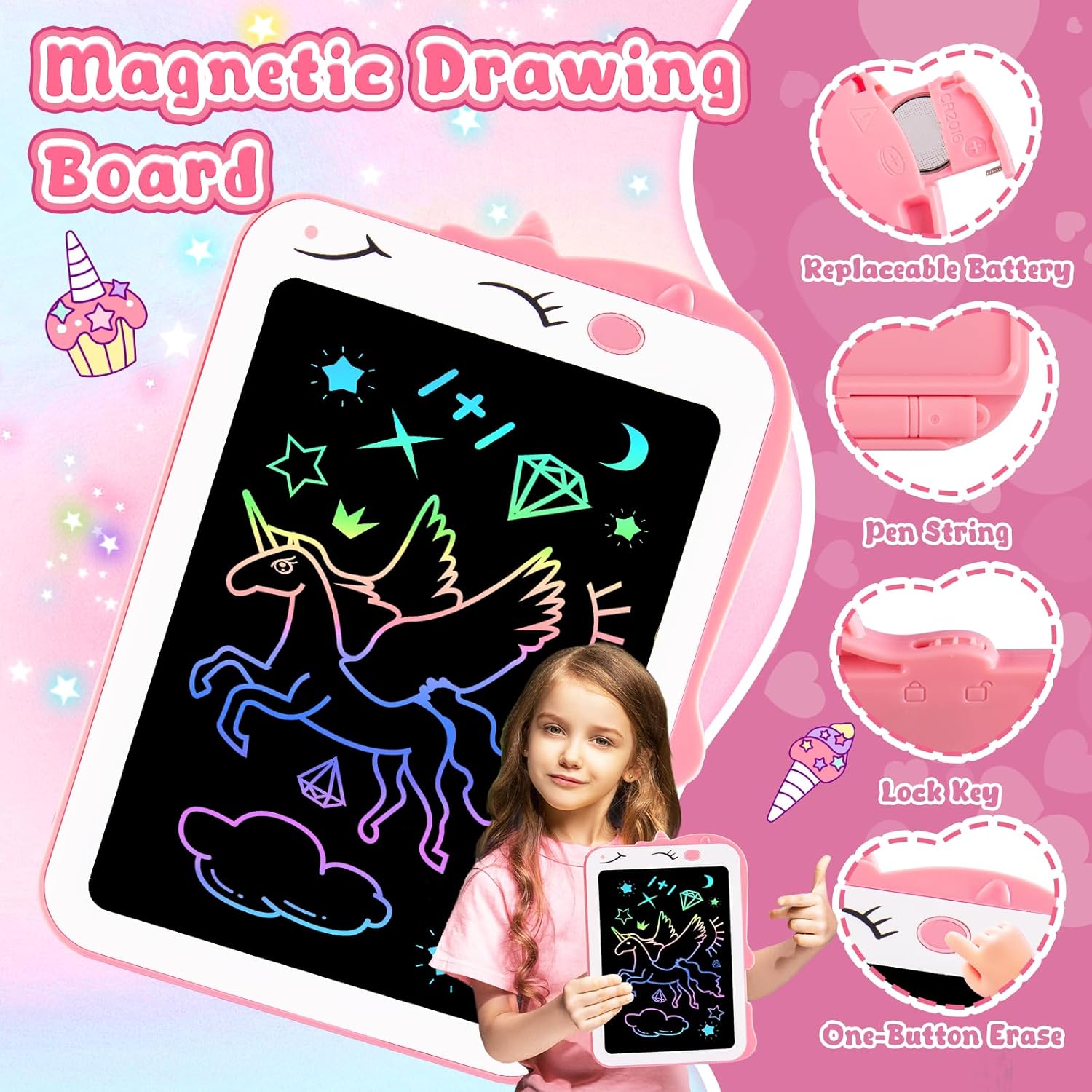 Thumbnail 3 de Teriph 8.5-Inch LCD Writing Tablet for Kids – Unicorn Pink (Education Draw & Doodle Board for Ages 3–8)