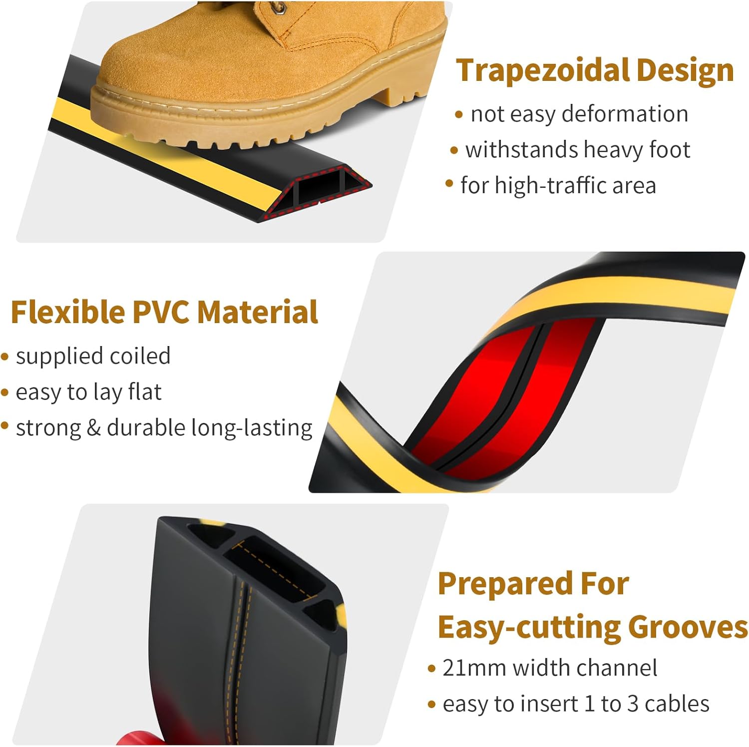 Detalle de Floor Cable Cover 2m – Self-Adhesive Rubber Cable Protector for Indoor and Outdoor Use