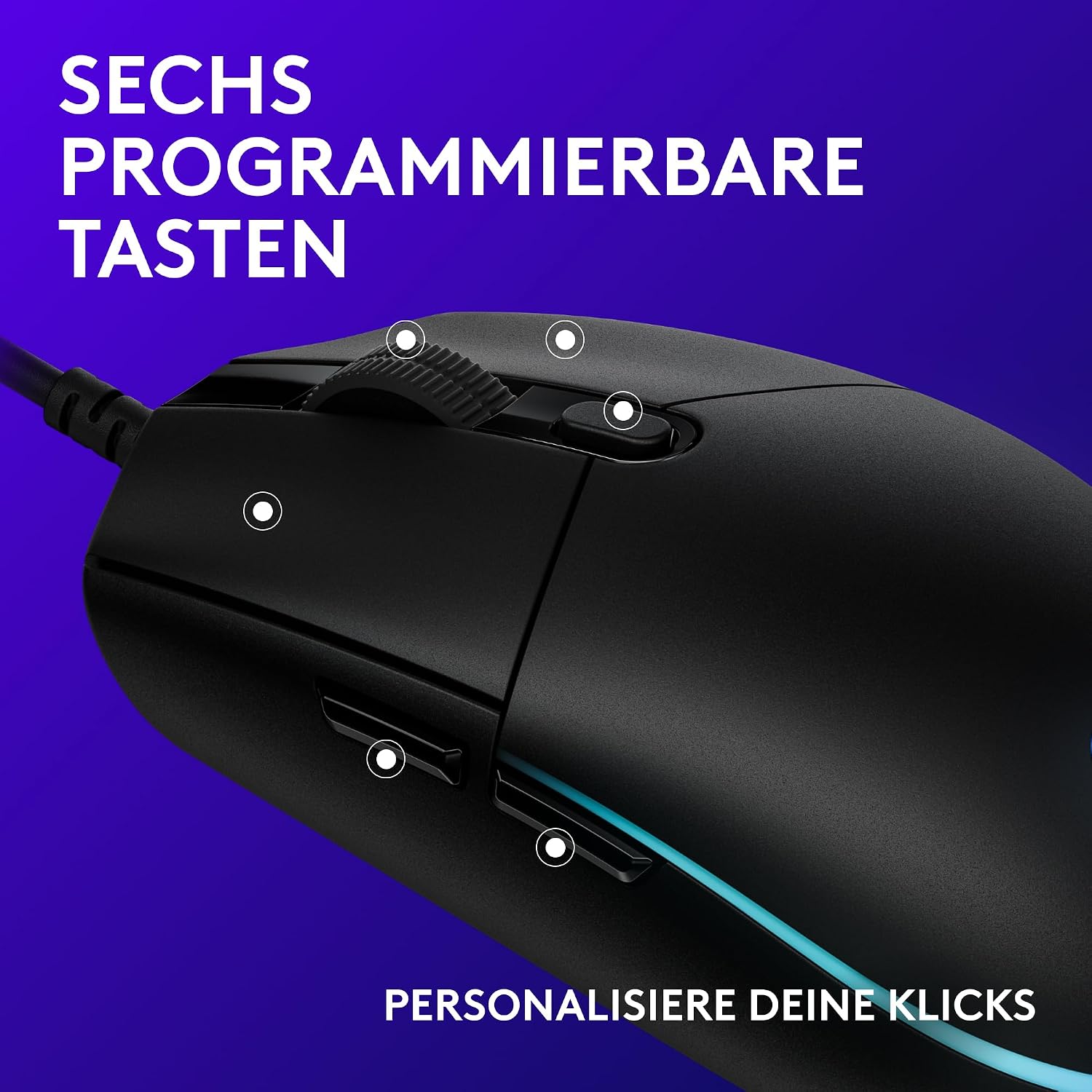 Detalle de Logitech G G203 Gaming-Maus mit LIGHTSYNC RGB, 6 programmierbaren Tasten und 8.000-DPI-Sensor (schwarz)