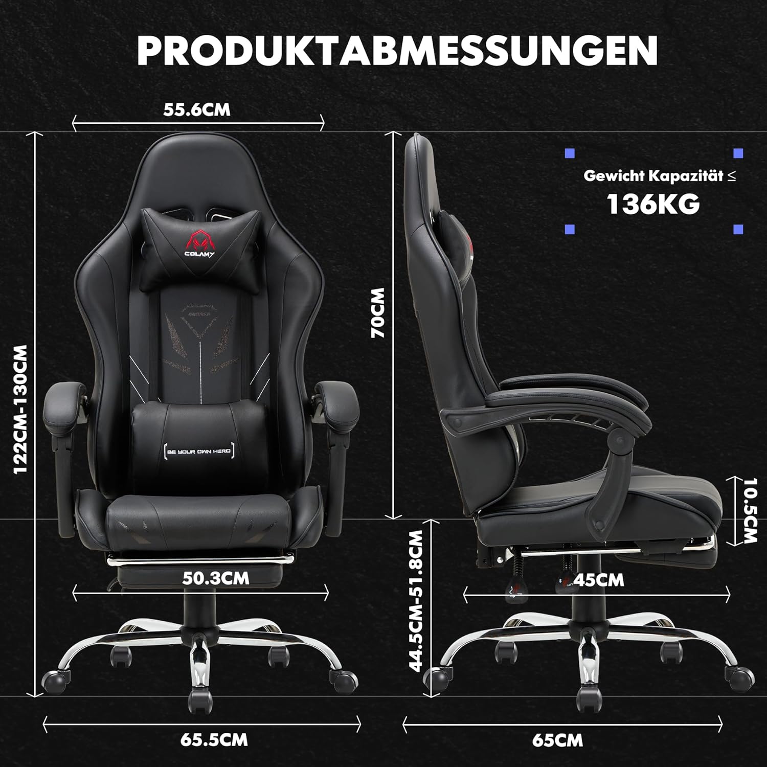 Thumbnail 2 de COLAMY Gaming Stuhl mit 137 kg Belastung