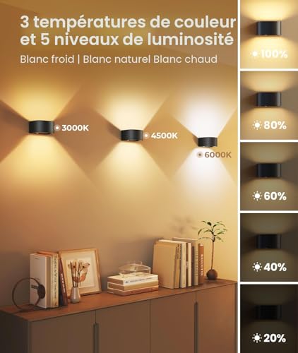 Detalle de FULEN Applique Murale Détecteur de Mouvement avec Télécommande – 2 pièces, 1000LM, sans fil, 5000mAh
