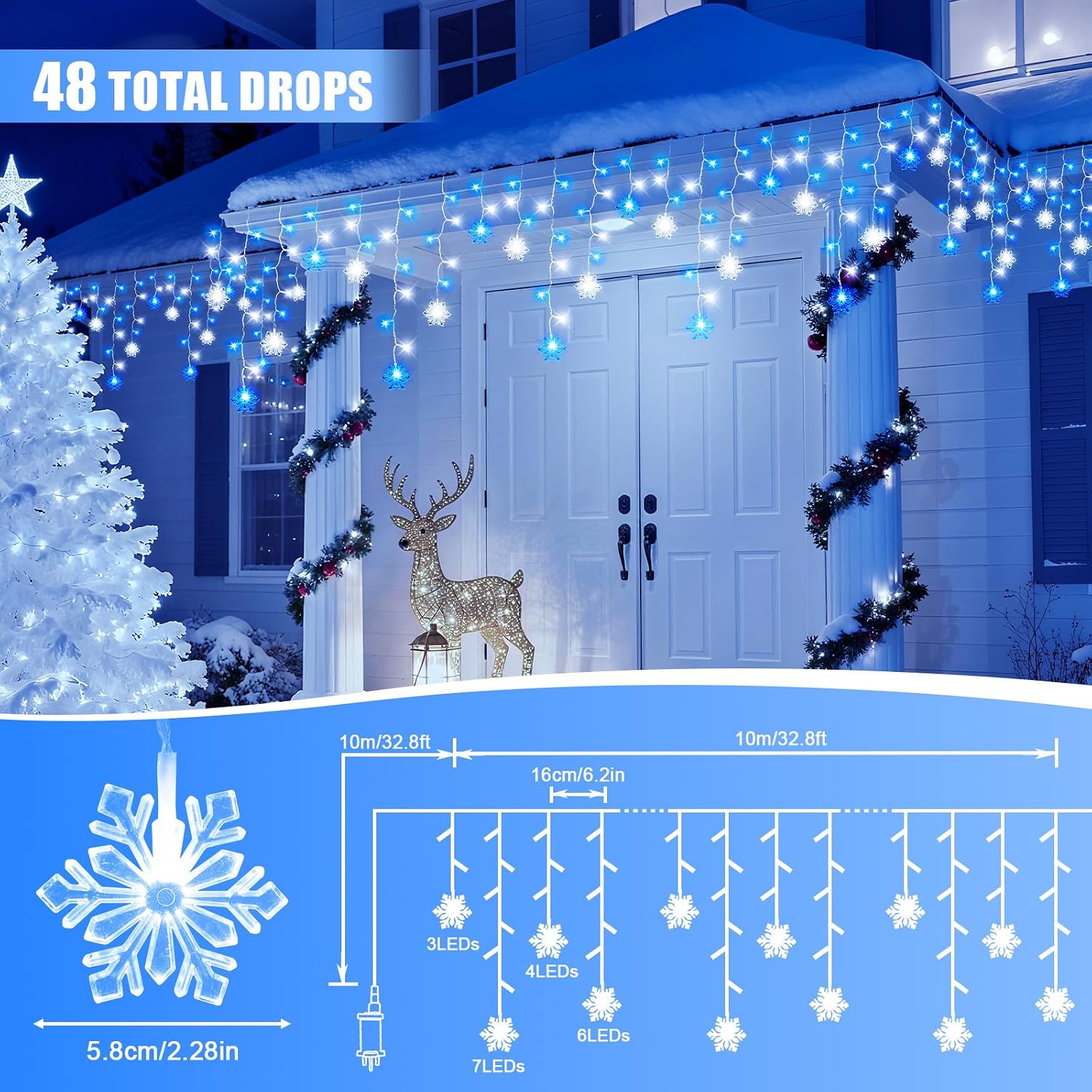 Detalle de Dalugo Christmas Icicle Lights 10M ๐