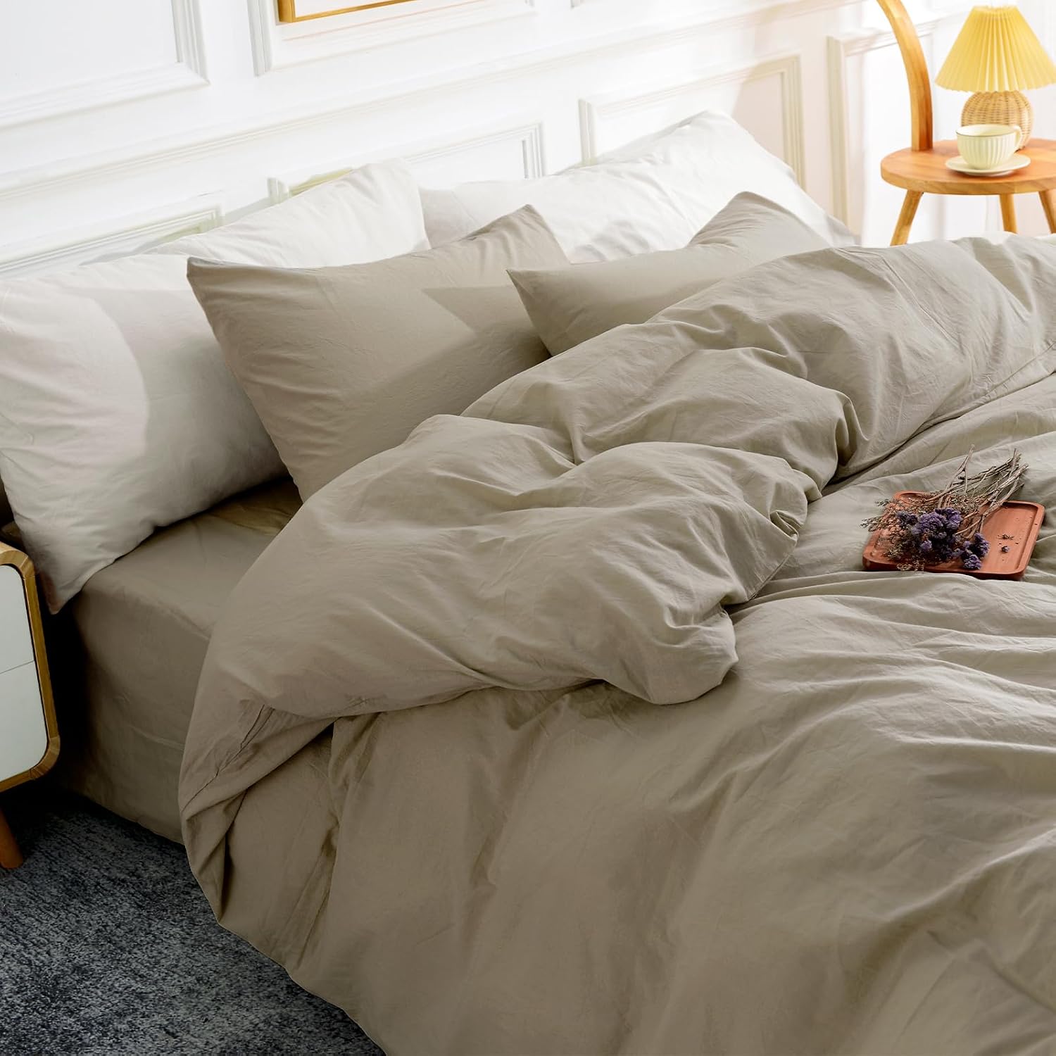 Detalle de NEXHOME PRO Oversized Queen Washed Cotton Duvet Cover Set (3-Piece) with Linen-Feel Texture