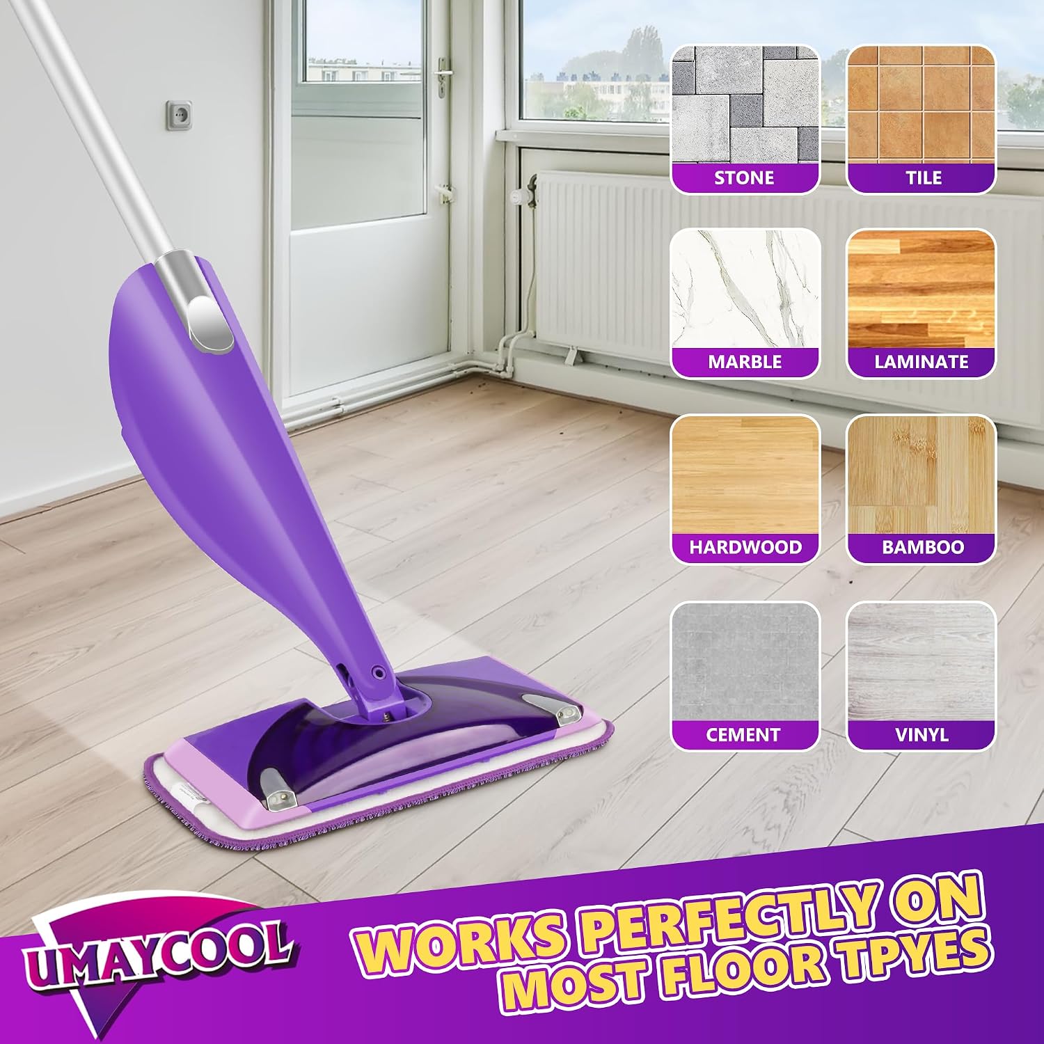 Detalle de UMAYCOOL XZB-001 Reusable Microfibre Mop Pads, 6-Pack, Machine Washable