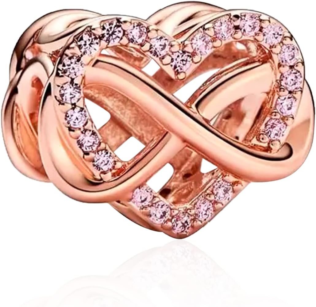 Thumbnail 6 de Amuefer Amore Cuore Charm Compatibili Bracciale Collana in Argento 925 con Oro Rosa, Infinity e Trifoglio – Regalo per Donne