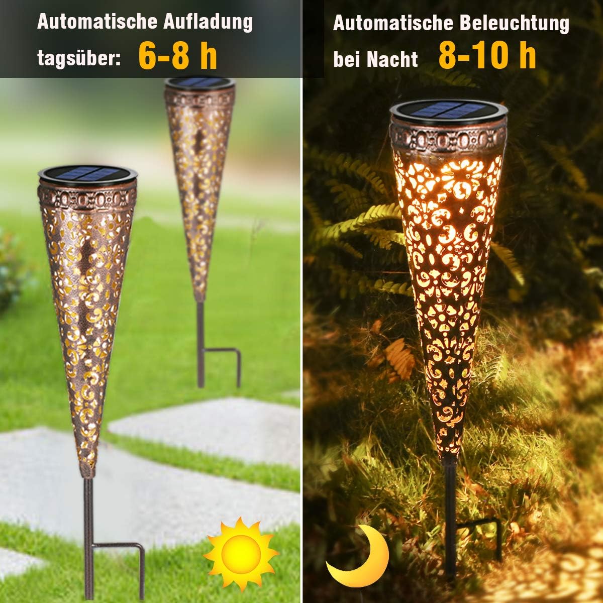 Detalle de Görvitor 4er Set Vintage Metall Solar-Gartenleuchten (IP65) mit Erdspieß