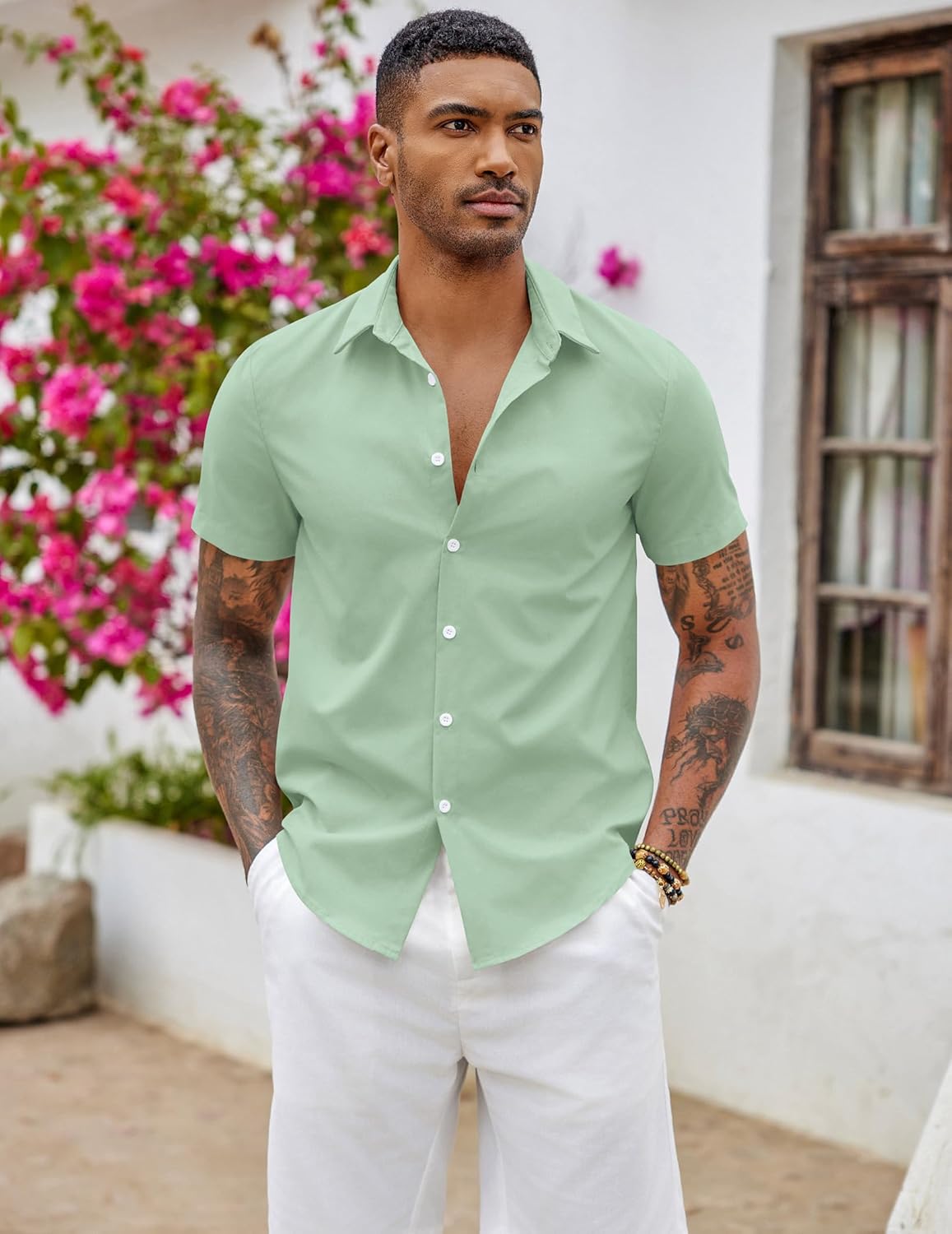 Thumbnail 3 de Chemise COOFANDY à Manches Courtes pour Homme – Coupe ajustée, sans repassage, style été