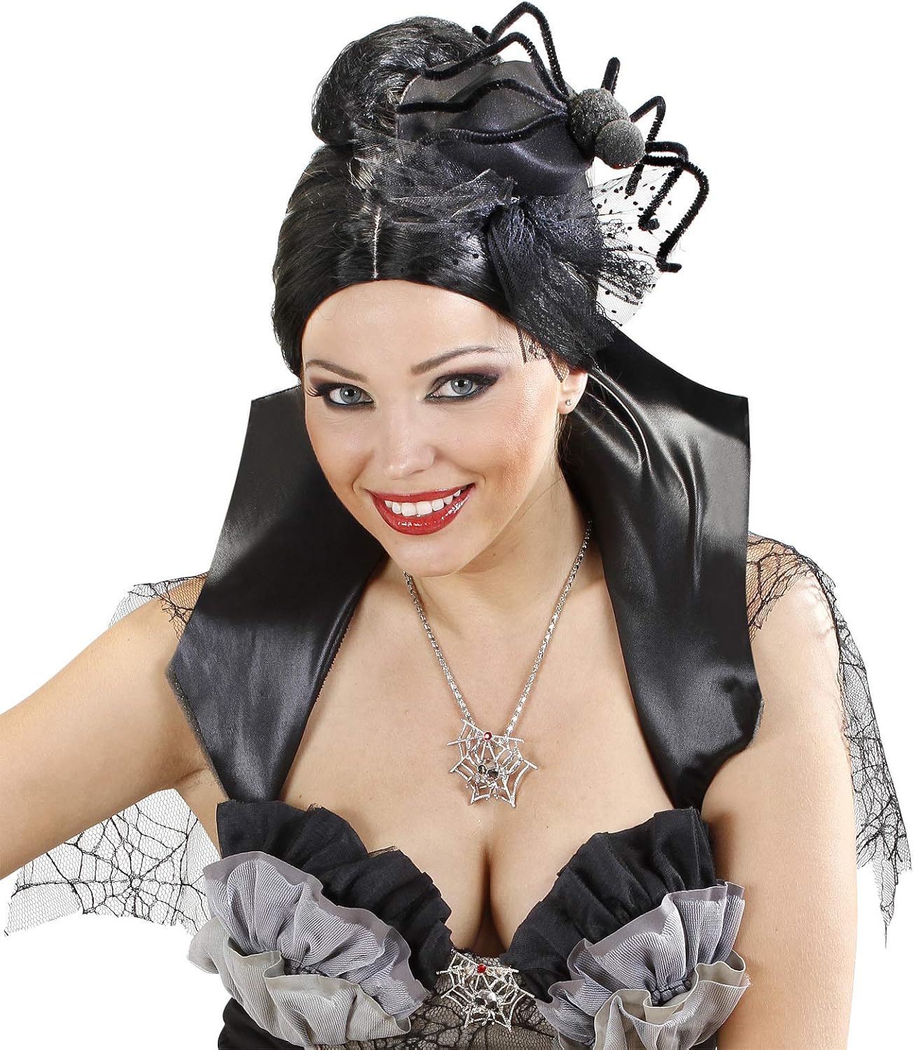 Detalle 1 de Widmann Spider Mini Top Hat with Veil and Red-Eyed Spider
