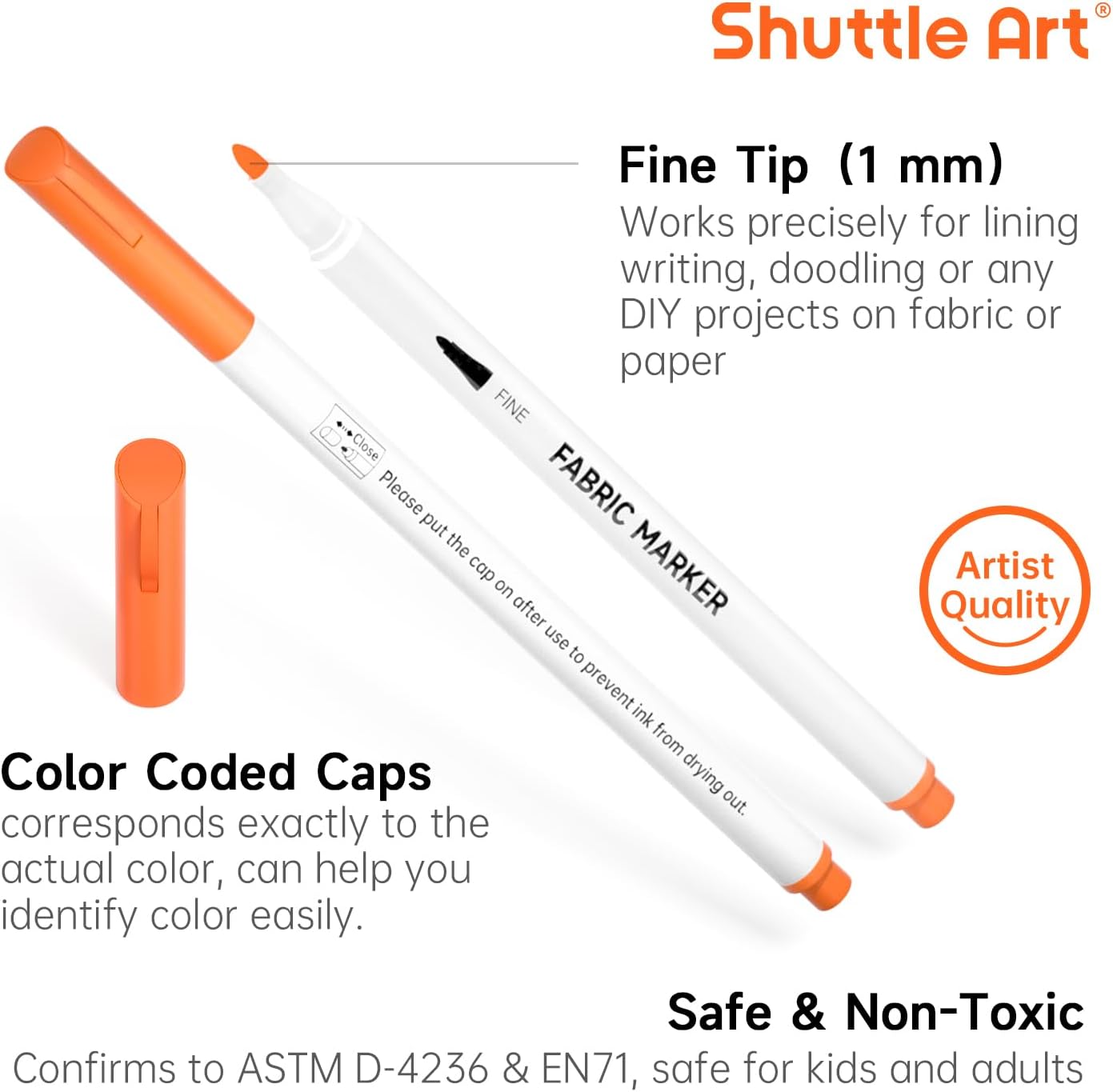 Detalle de Shuttle Art Fabric Pens: 28 Colours Fine Tip Permanent Markers for Clothes, Shoes and More