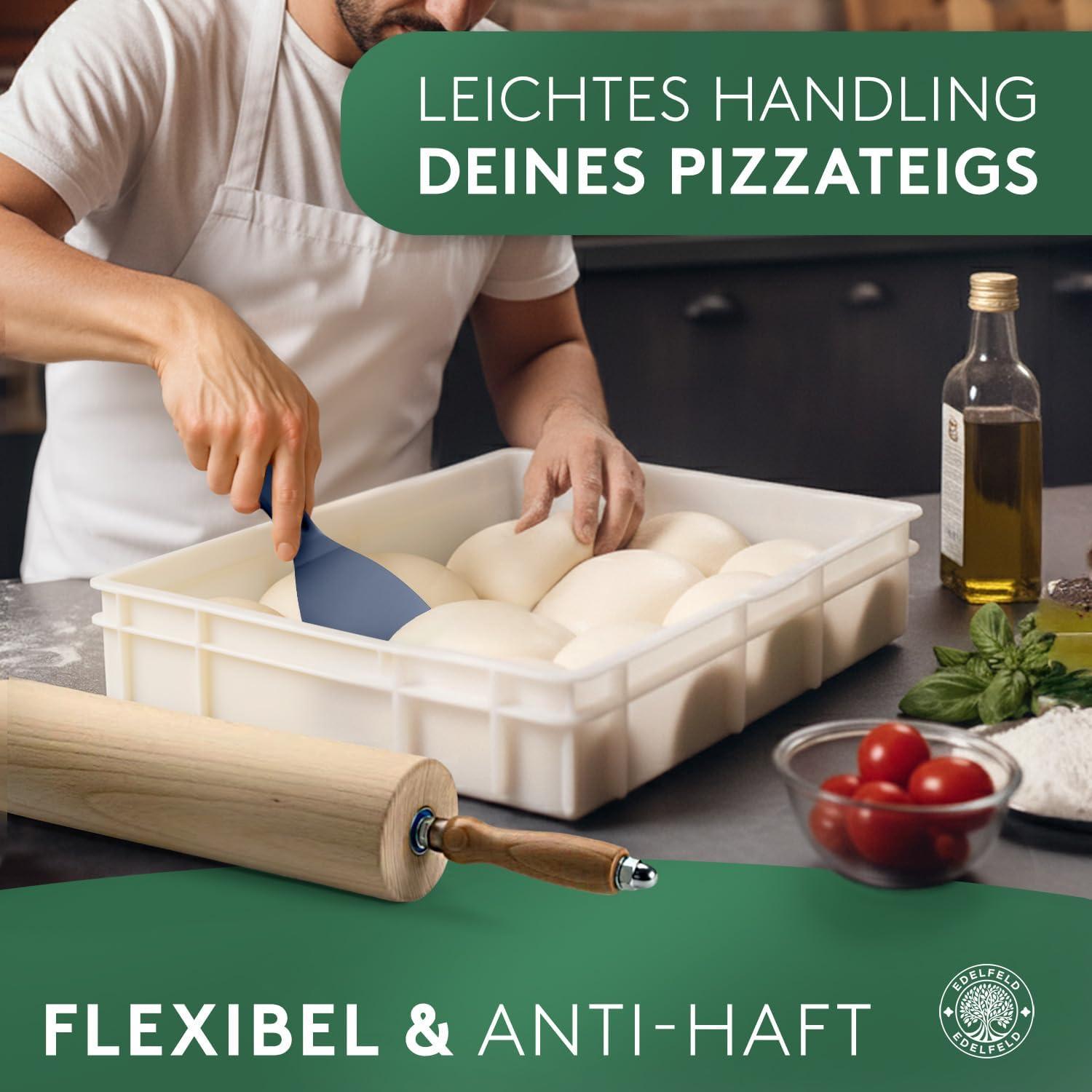 Detalle de Edelfeld flexibler Pizzateigspachtel mit Antihaftbeschichtung (10 cm) – spülmaschinengeeignet, lebensmittelecht