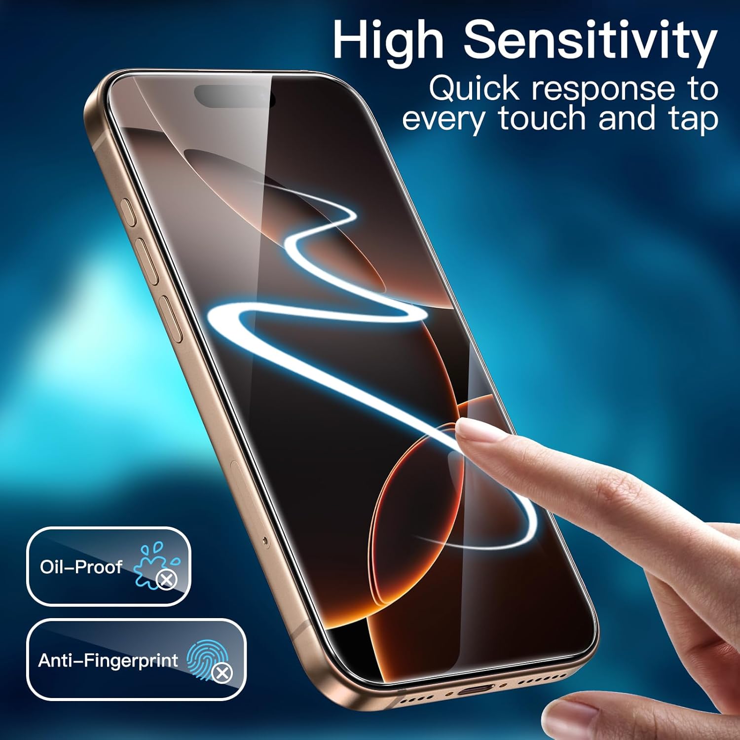 Detalle de JETech Screen Protector for iPhone 16 Pro Max 6.9-Inch — 3-Pack Tempered Glass with Easy Installation Tool