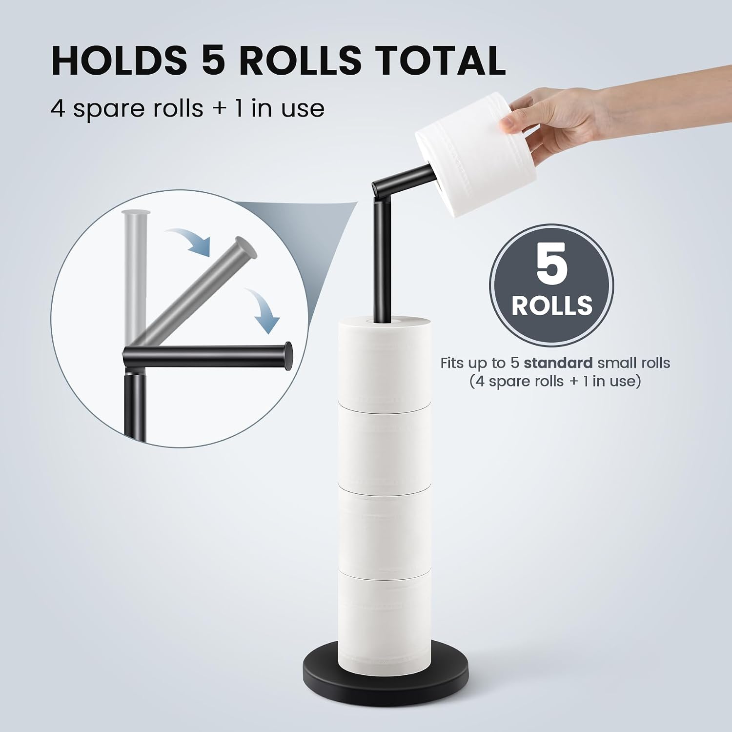 Detalle 2 de Cesun Freestanding Toilet Paper Holder, Black SUS304 Steel, 5-Roll Storage