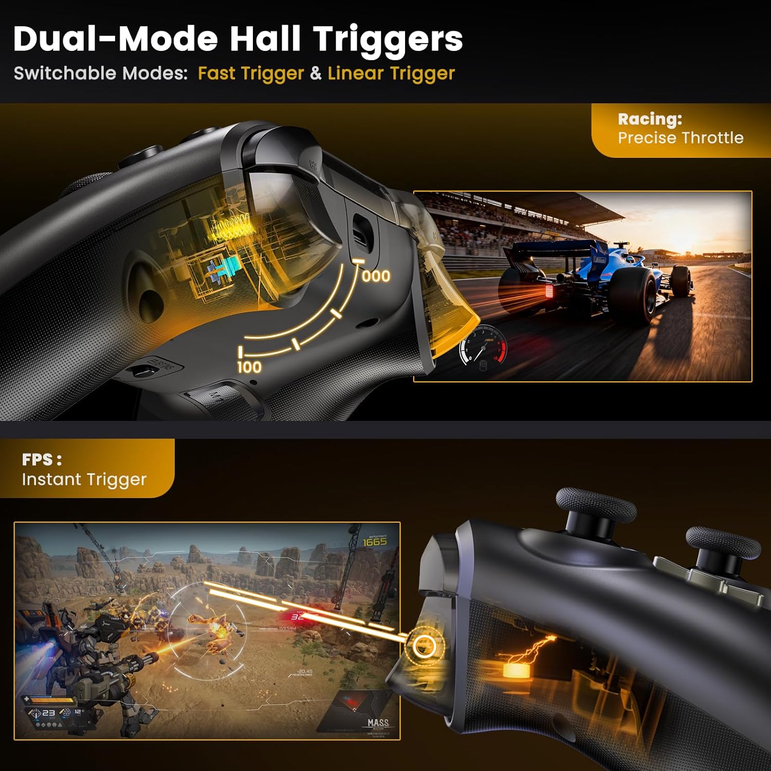 Detalle de HASACOOL PC Controller mit Hall-Effect Joysticks & Ladestation – kabelloser Allrounder für PC, Switch, Android und iOS