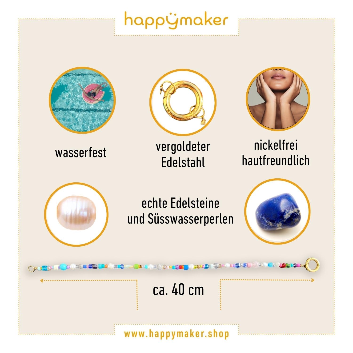 Thumbnail 4 de happymaker – Perlenkette Damen bunt mit echten Süßwasserperlen und Glasperlen, handmade in Deutschland