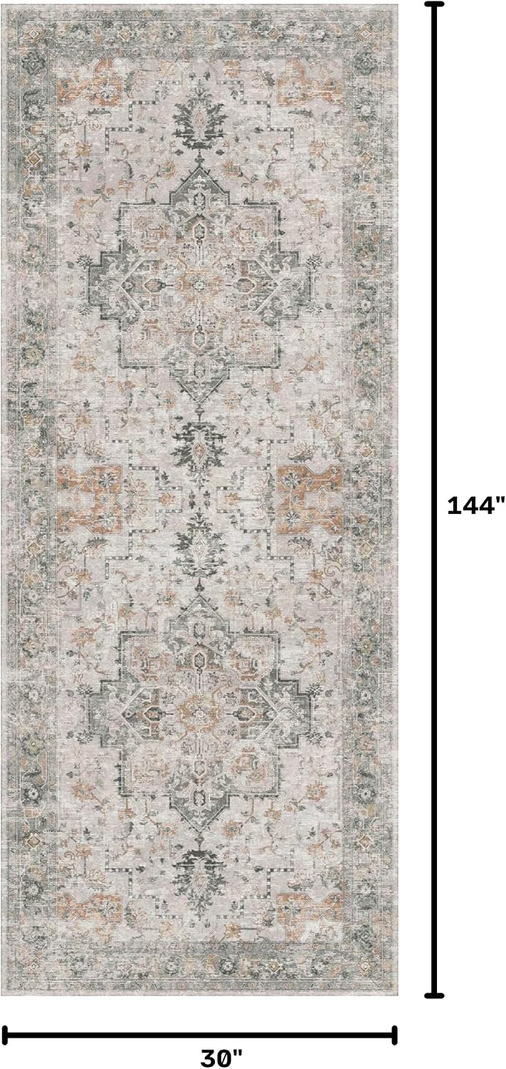 Detalle 2 de GENIMO Runner Washable Runner Rug, 2'6" x 12', Gray Beige Floral