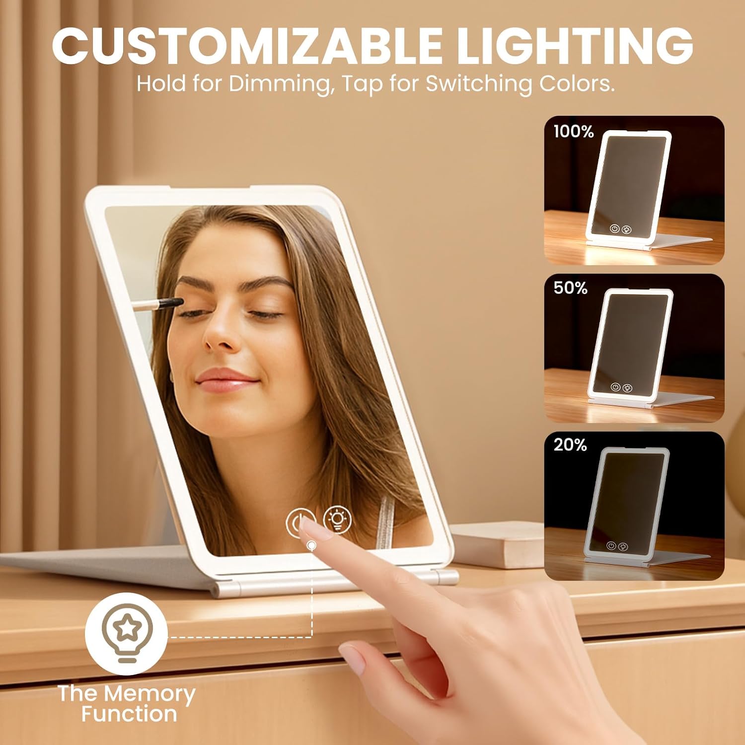 Detalle de EYMUOBC Miroir Maquillage Lumineux 72 LED, 1500mAh – portable, pliable et rechargeable
