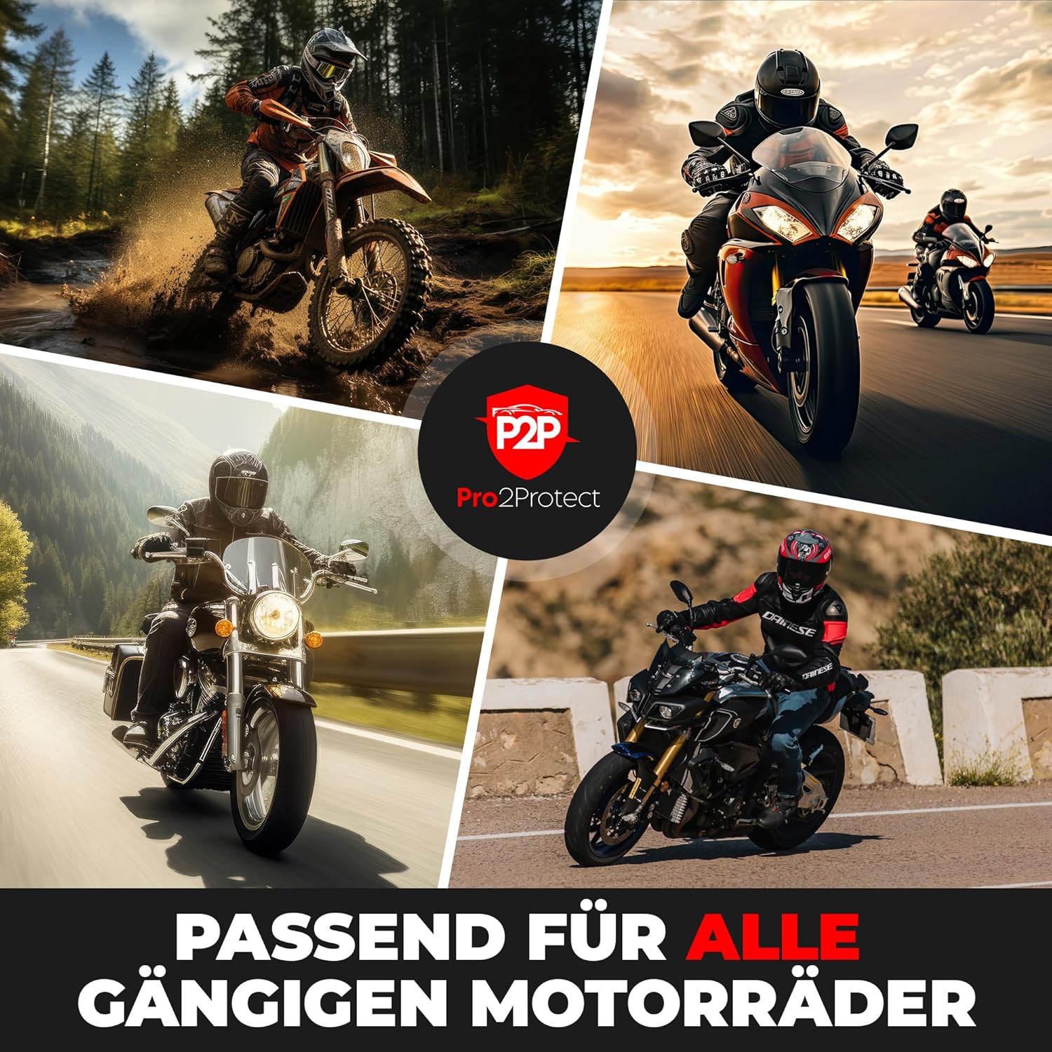 Detalle de Pro2Protect Motorrad Abdeckplane Schwarz Rot – universell, wasserdicht, 245x105x125 cm