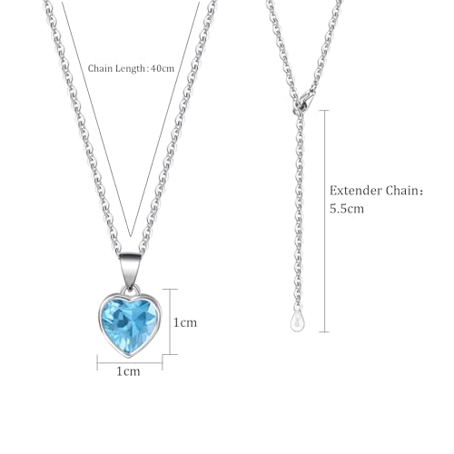Detalle 2 de Heart Pendant Necklace for Women with Blue Aquamarine Crystal – Sterling Silver Chain