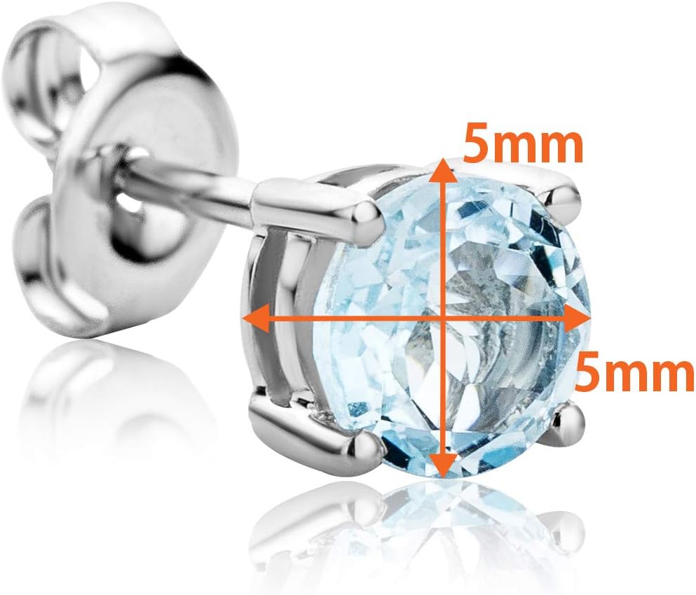 Thumbnail 2 de OROVI Boucles d'Oreilles Femme en Or Blanc 9 Carats with Topaze naturelle – Clous d’Oreilles Fait Main