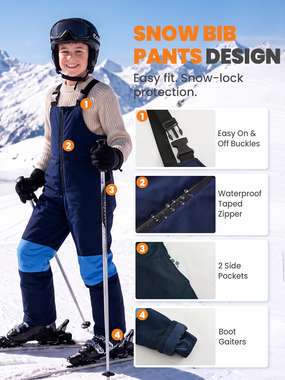 Detalle 2 de Gogokids Two-Piece Kids’ Snowsuit, Waterproof Jacket & Bib Pants, 5–14Y