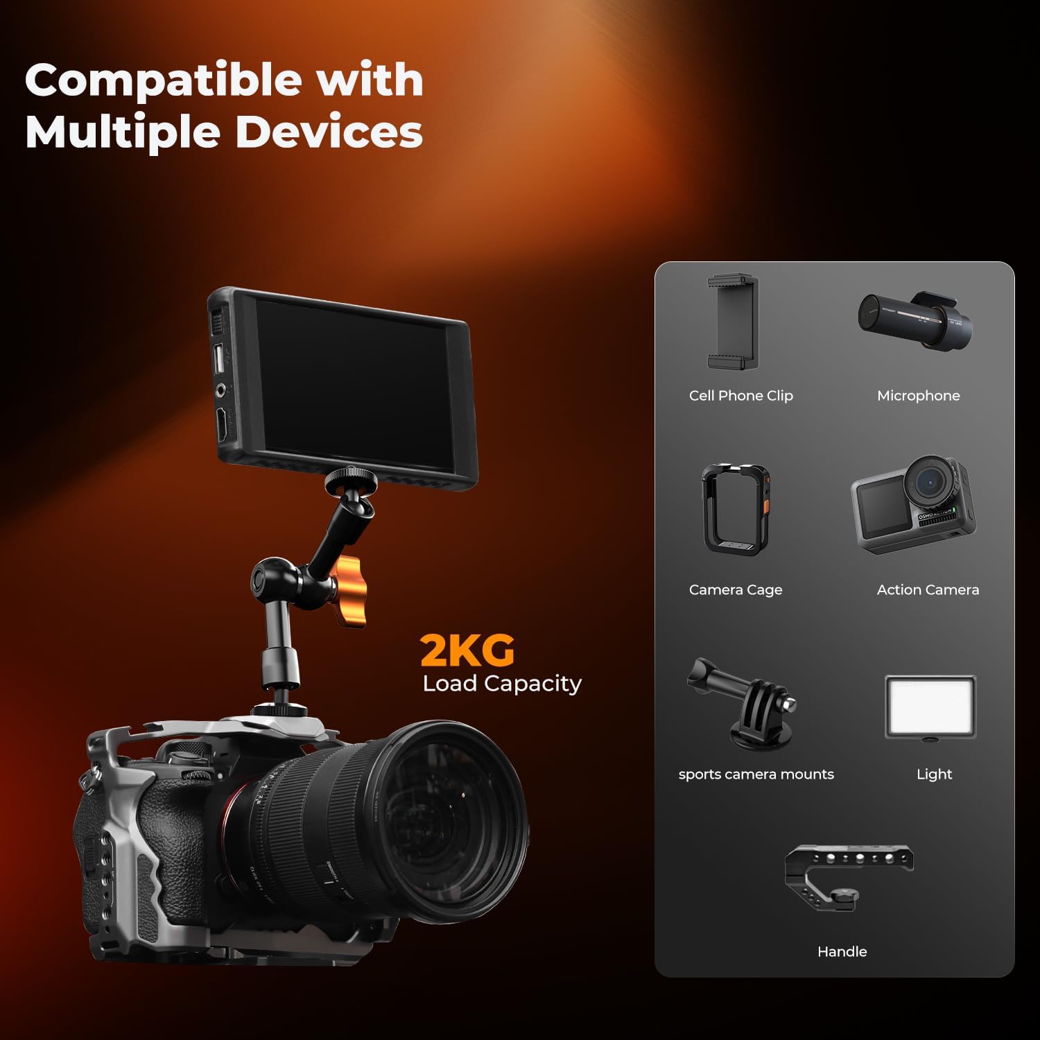 Detalle 2 de K&F CONCEPT 6" Magic Arm Clamp Kit with super clamp and 1/4" & 3/8" screws