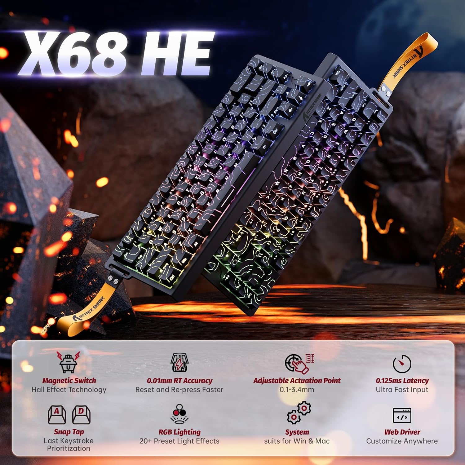 Thumbnail 1 de ATTACK SHARK X68 HE : clavier gamer 60% filaire RGB en Rapid Trigger (8000 Hz) et activation ajustable