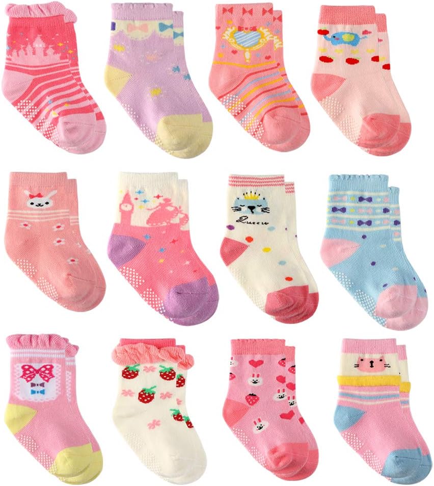 Thumbnail 4 de Wobon Toddler Girl Socks Non Slip 12Pcs