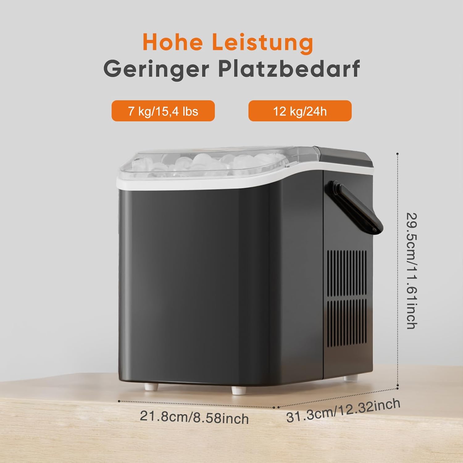 Thumbnail 6 de Sweetcrispy Eiswürfelmaschine mit Tragegriff – 9 Würfel in 6 Minuten, 12 kg/24 h, kompakt, 2 Eisgrößen, Schwarz