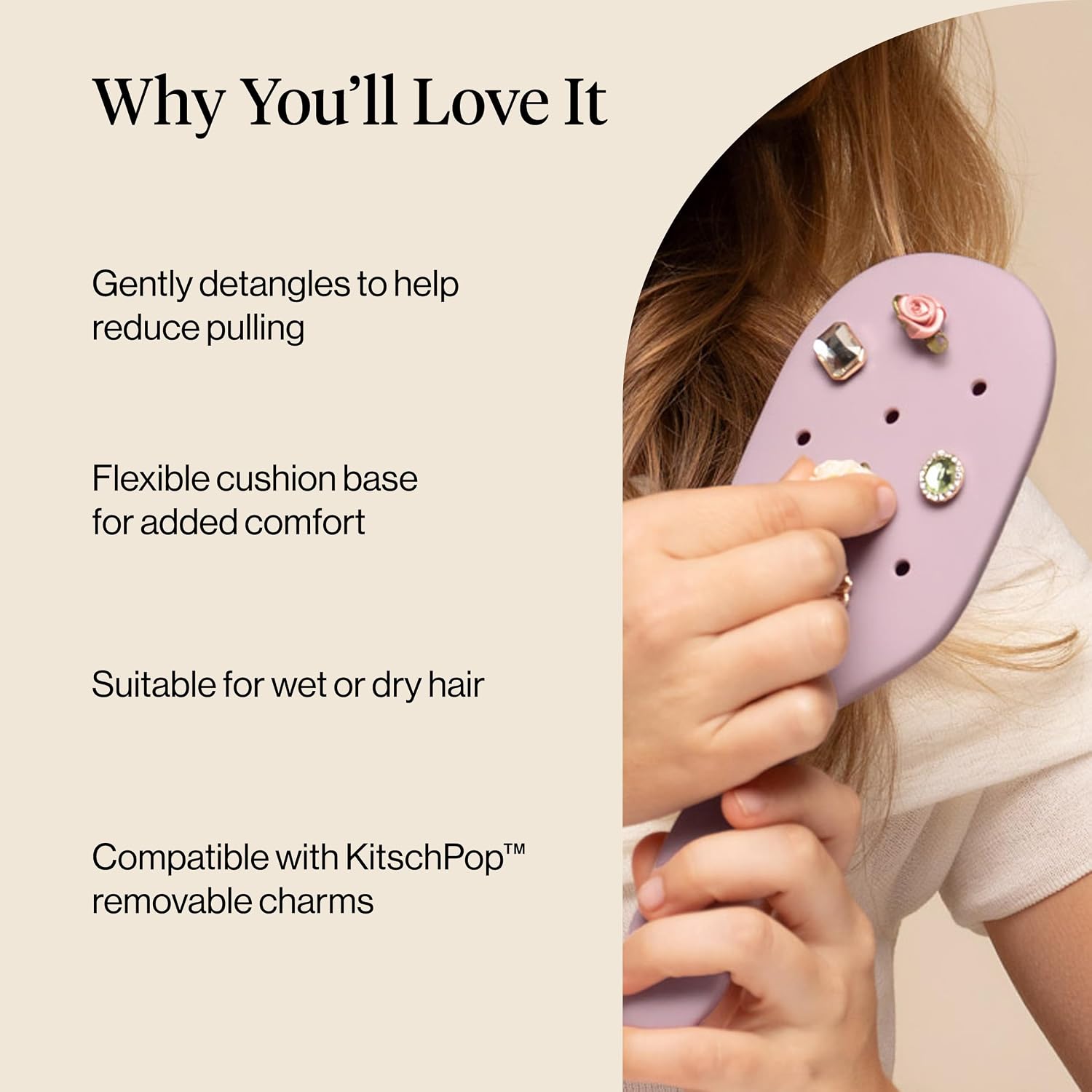 Detalle 2 de Kitsch KitschPop™ Paddle Brush, Soft Violet, Flexible Nylon Bristles