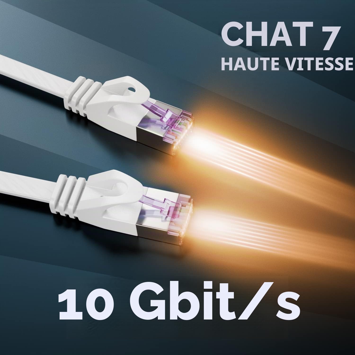 Detalle de deleyCON 25 m RJ45-patchkabel CAT7, plat U/FTP, koper, wit
