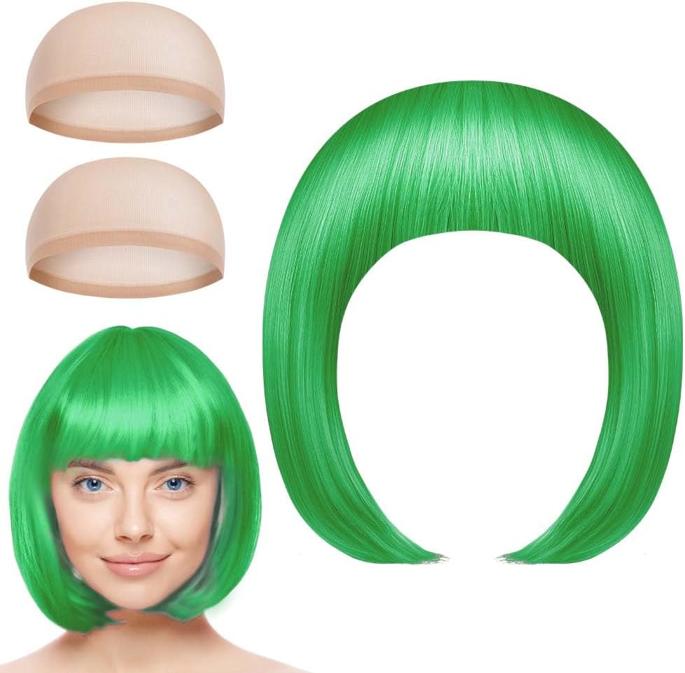 Thumbnail 6 de AUYAO 3620503 – zielona peruka bob z grzywką, proste włosy, neonowy kolor