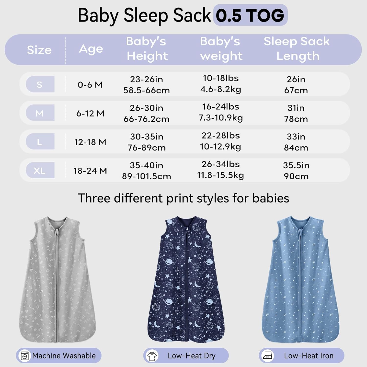 Thumbnail 5 de Unnivoll Baby Sleeping Bag Newborn 0.5 Tog Sleep Sack (3 Pack) – 100% Cotton, Grey/Blue Planet