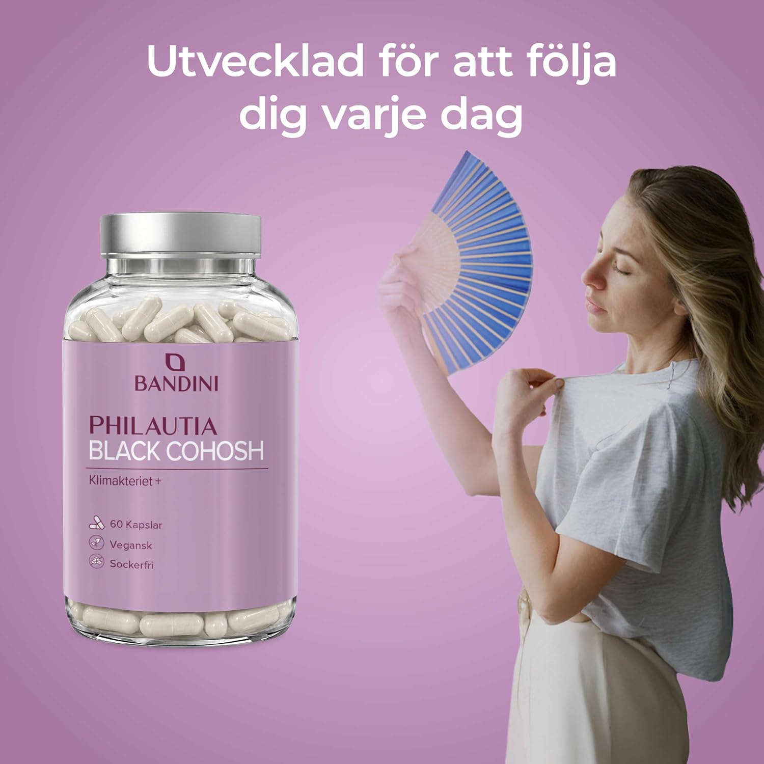 Detalle 2 de BANDINI Svart cohosh, rödklöver och salvia – växtbaserat tillskott, 60 kapslar