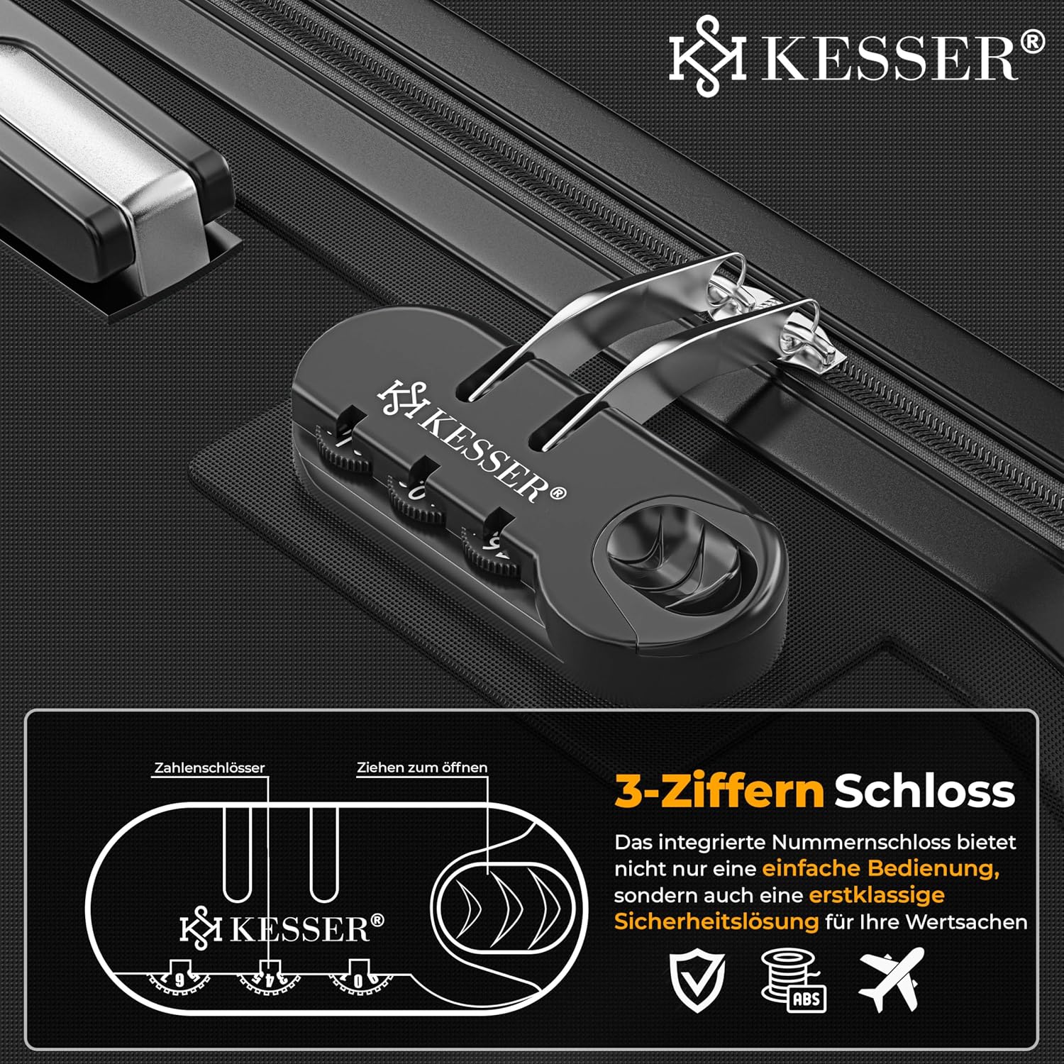 Detalle de KESSER® Hartschalenkofferset M-L-XL 55/84/120 L
