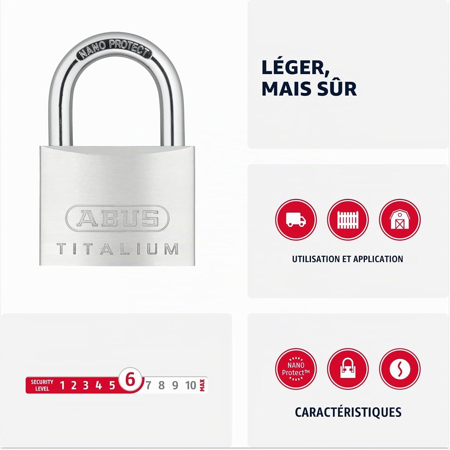 Detalle de ABUS Titalium 64TI/60 – Cadenas de cave en aluminium spécial avec corps en aluminium et anse en acier trempé, niveau de sécurité ABUS 6