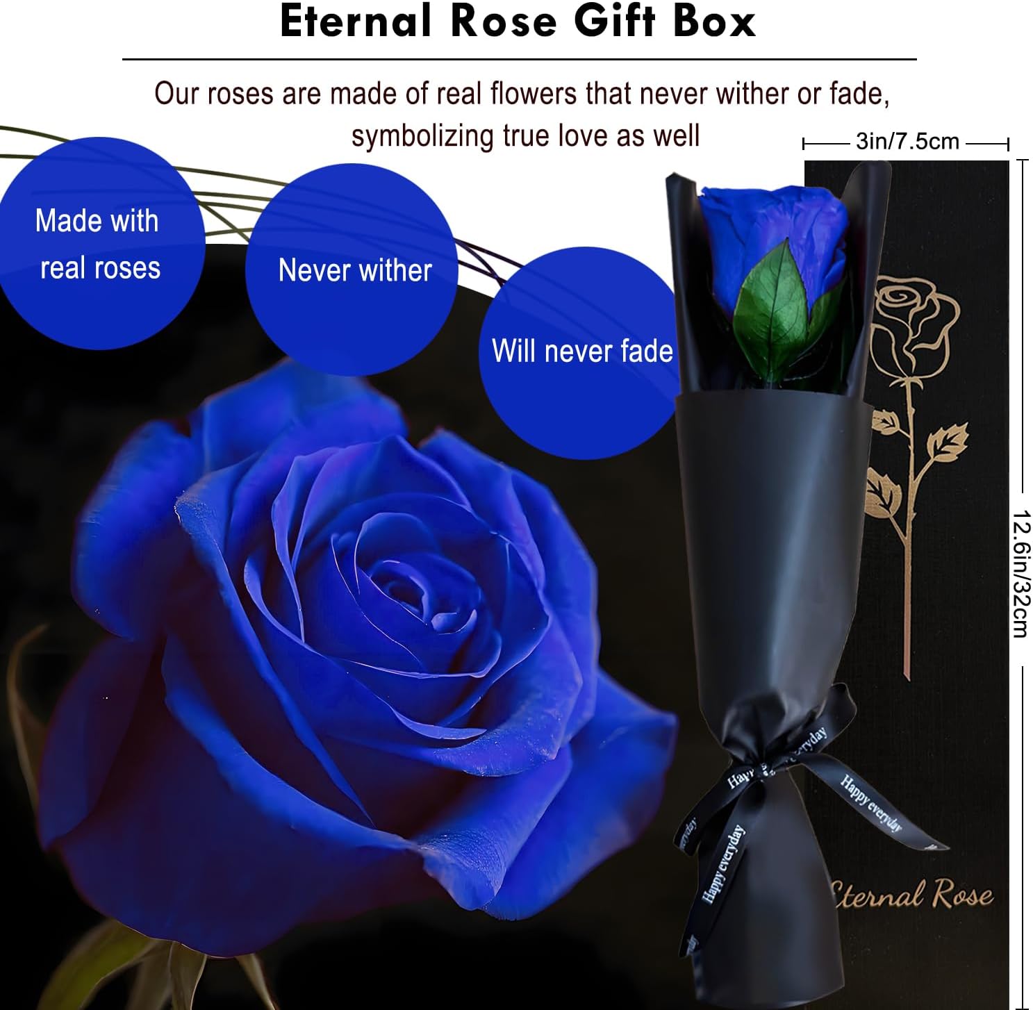 Thumbnail 4 de Rose Éternelle Bleu avec Tige - Rose Préservée et Stabilisée par Willuck