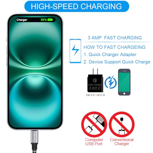 Detalle de TAKAGI USB C Cable Fast Charging Nylon Braided 3-Pack (6ft) – A Solid Everyday Type-C Cord