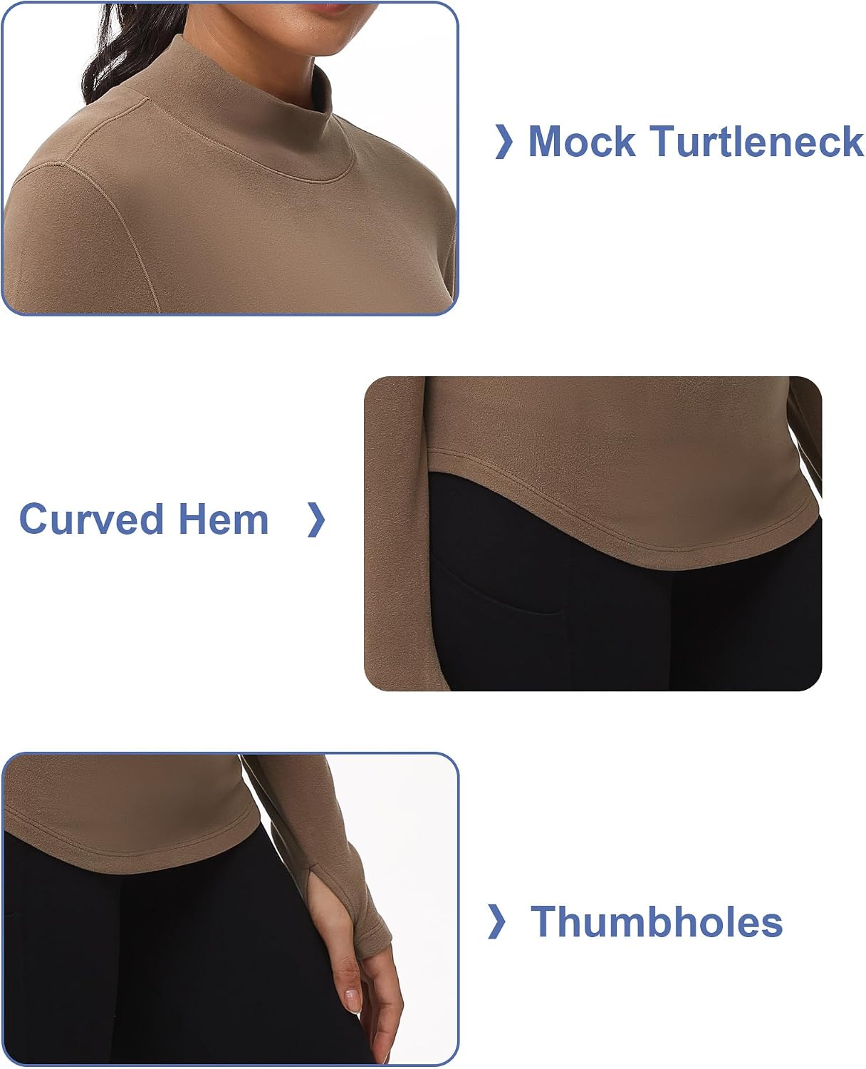 Thumbnail 5 de THE GYM PEOPLE Fleece Mock Turtleneck Top with Thumb Holes
