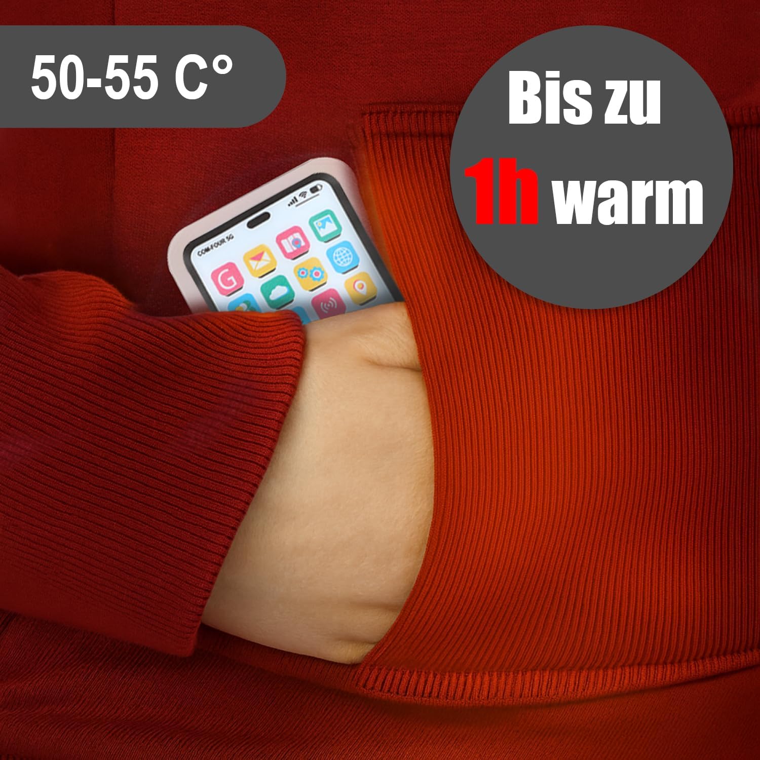 Thumbnail 2 de COM-FOUR® 4x chauffe-poche réutilisable façon smartphone (11,5 x 6,5 cm)