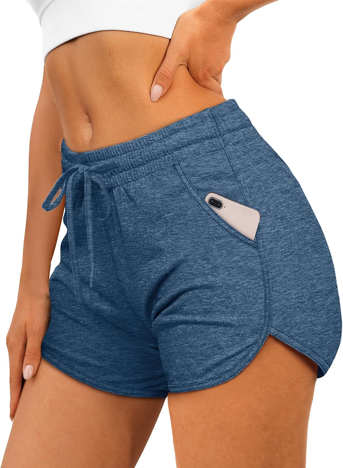 Detalle de Aloodor Women’s Athletic Running Dolphin Shorts with Pockets and Drawstring