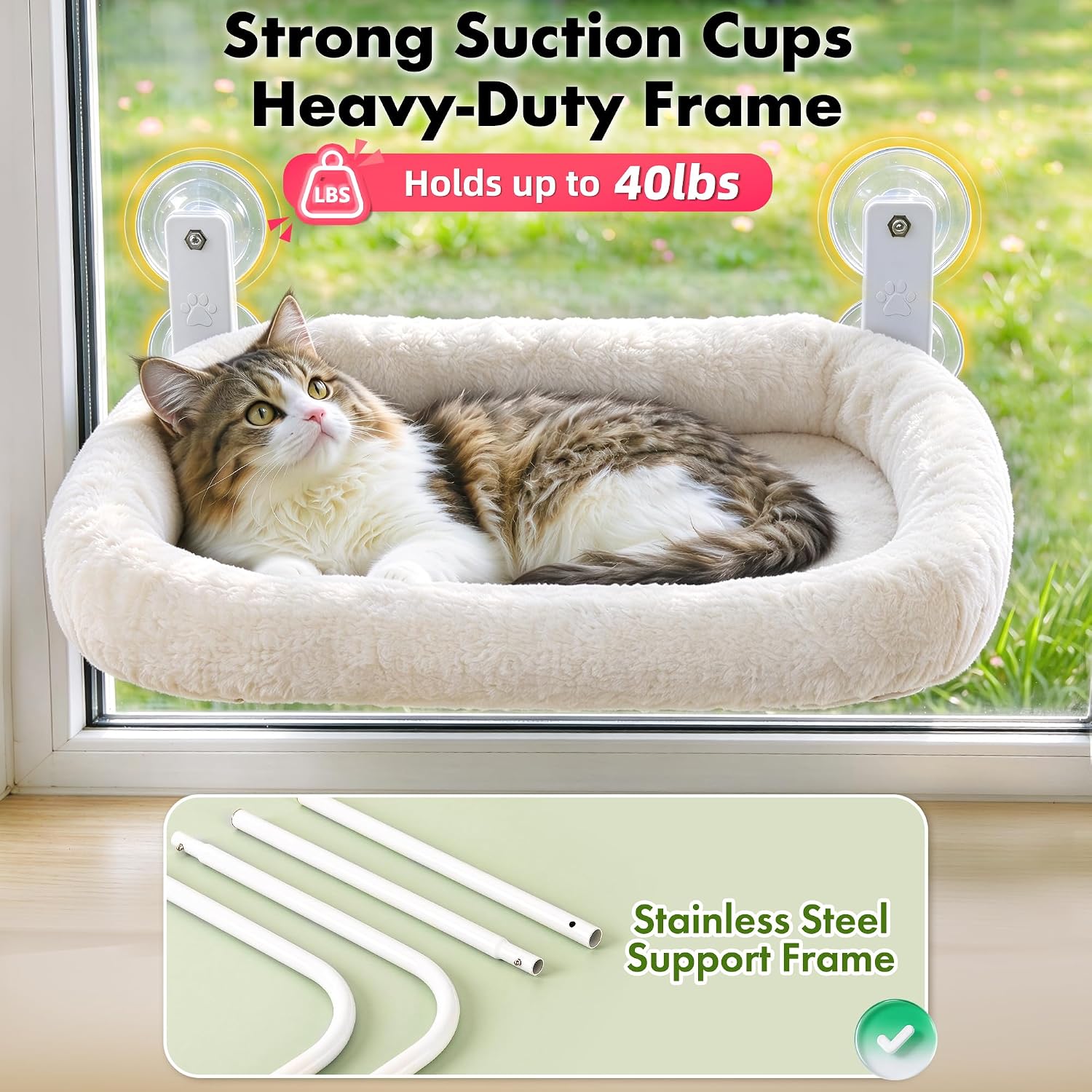 Thumbnail 5 de AMOSIJOY Cordless Cat Window Perch: 360° Window Hammock with Stainless Steel Frame