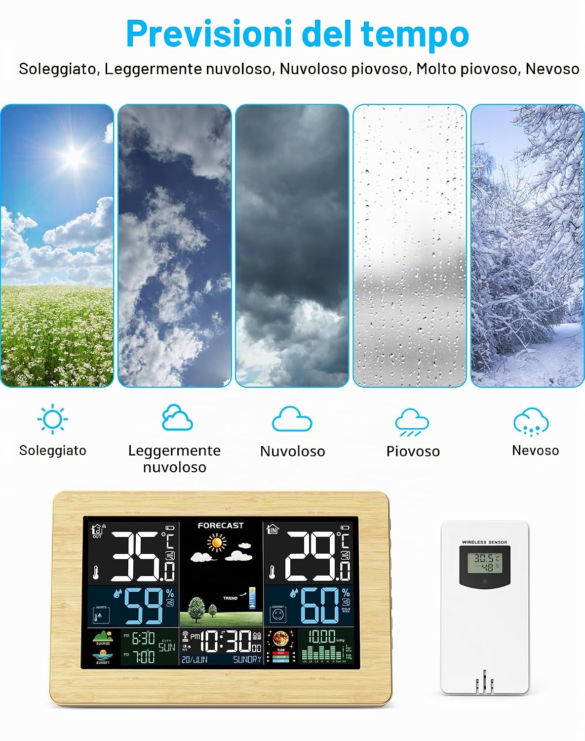 Detalle de Stazione Meteo con Sensore Esterno: Display a Colori e Previsioni per Interno ed Esterno
