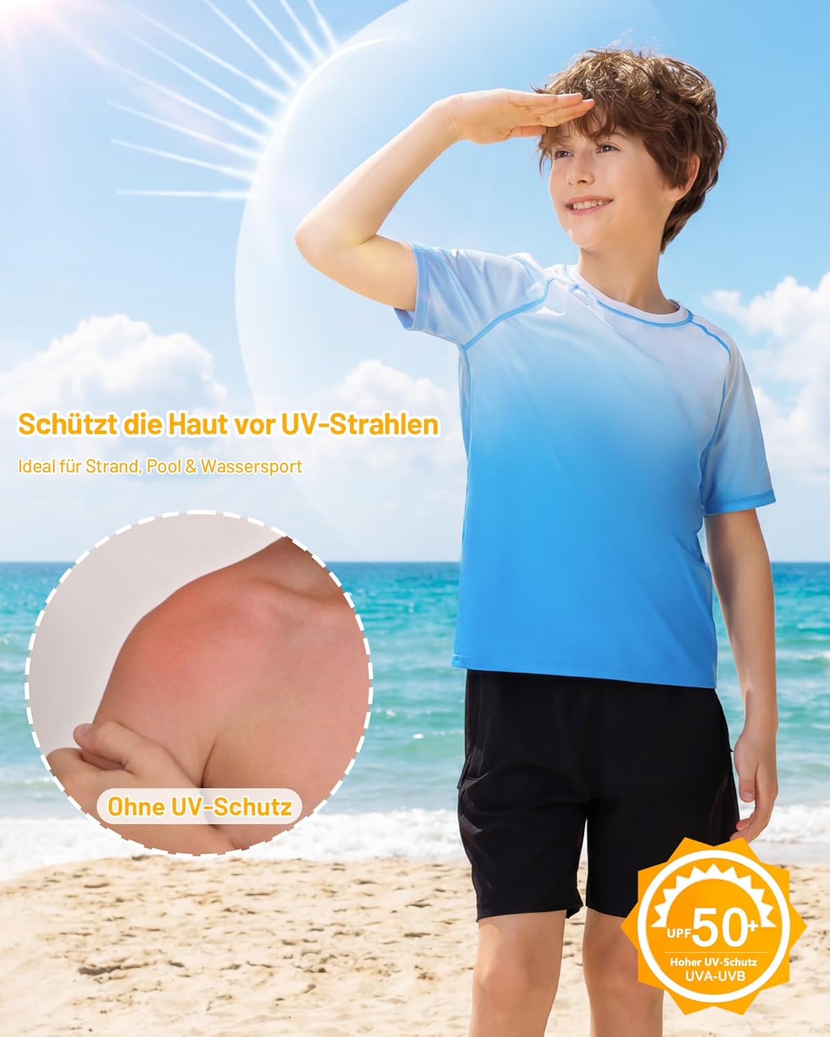 Thumbnail 2 de Runhit UPF 50+ UV Shirt Kinder Kurzarm – Rasguard mit Raglanärmeln, schnelltrocknend und atmungsaktiv